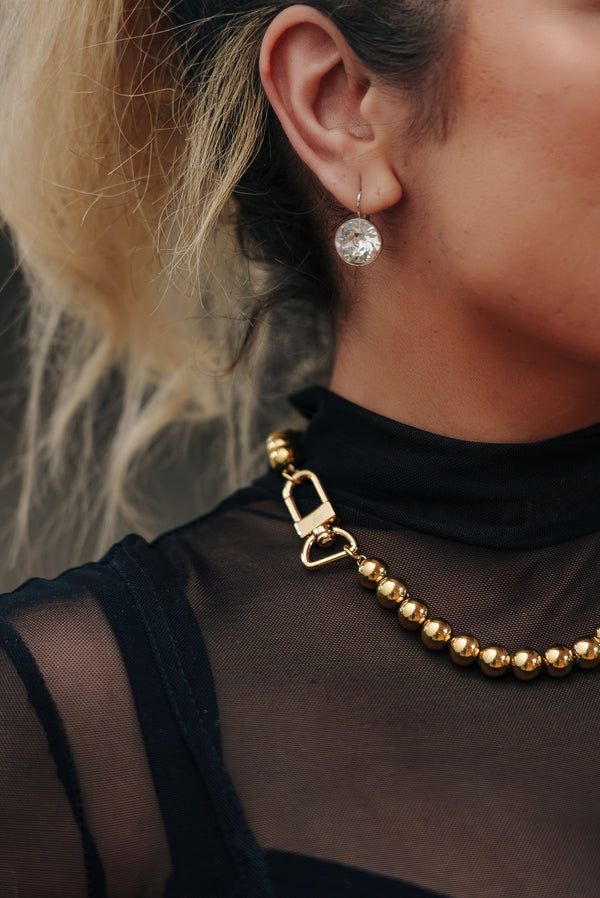 10MM BEAD & FRESHWATER PEARL NECKLACE - GOLD