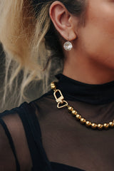 10MM BEAD & FRESHWATER PEARL NECKLACE - GOLD