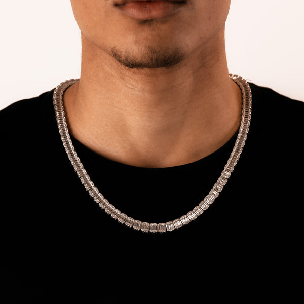 10MM BAGUETTE TENNIS CHAIN - 925 SILVER