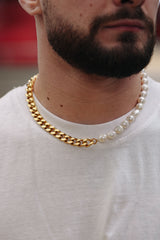 10MM CUBAN & FRESHWATER PEARL CHAIN - GOLD