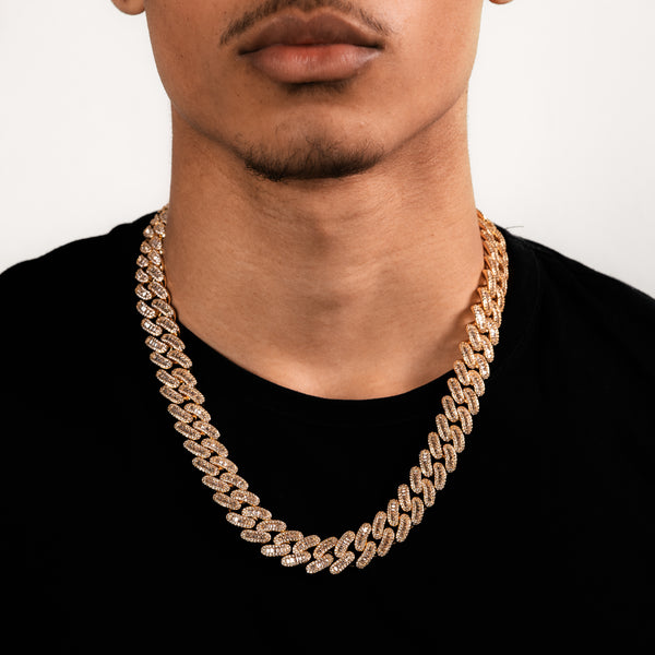 17MM BAGUETTE LINK CUBAN CHAIN - GOLD