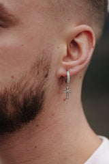 925 ICED CROSS HOOP EARRINGS