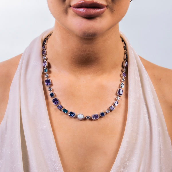 PURPLE MULTI GEMSTONE NECKLACE - 8MM
