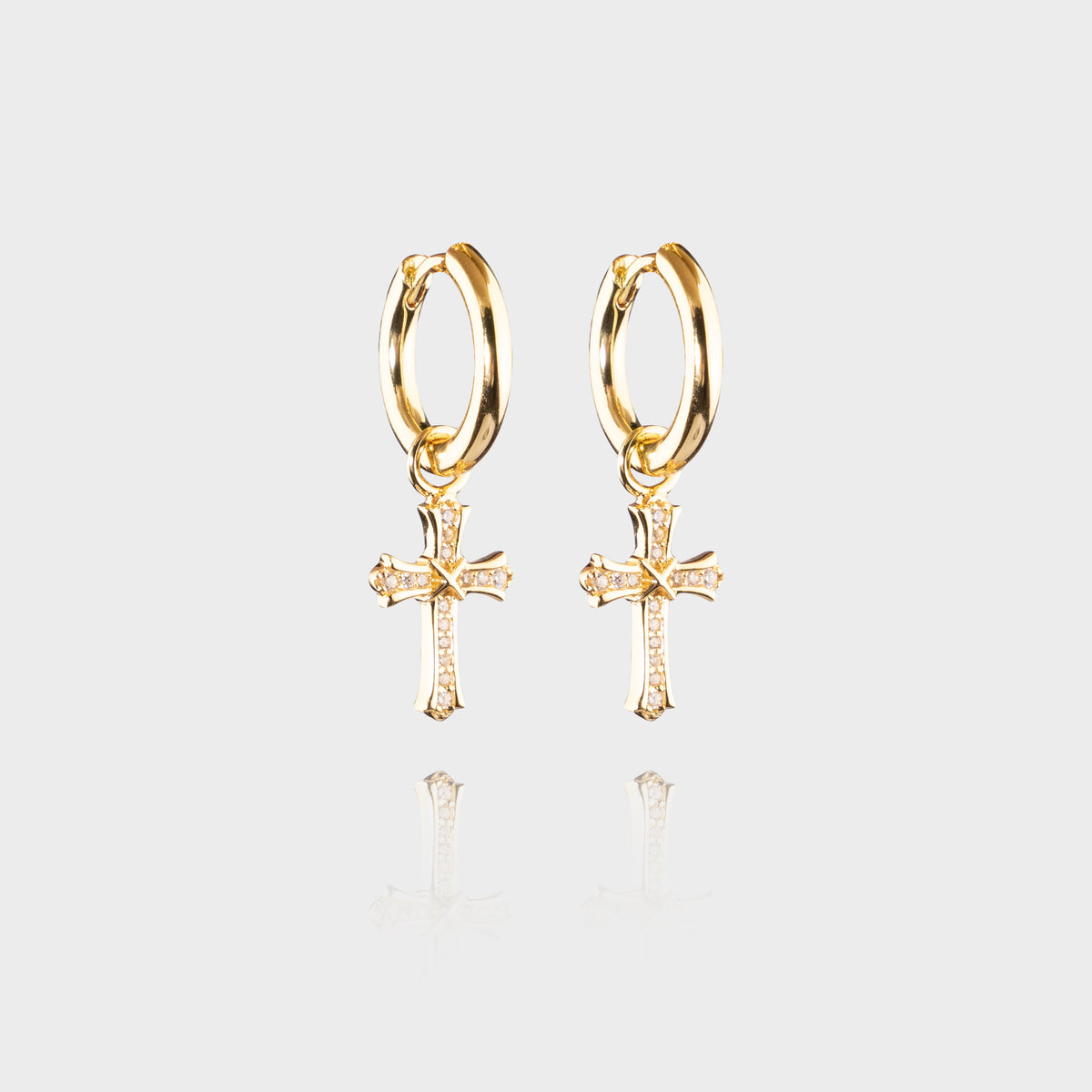 ICED CROSS BOLD HOOP EARRINGS - GOLD