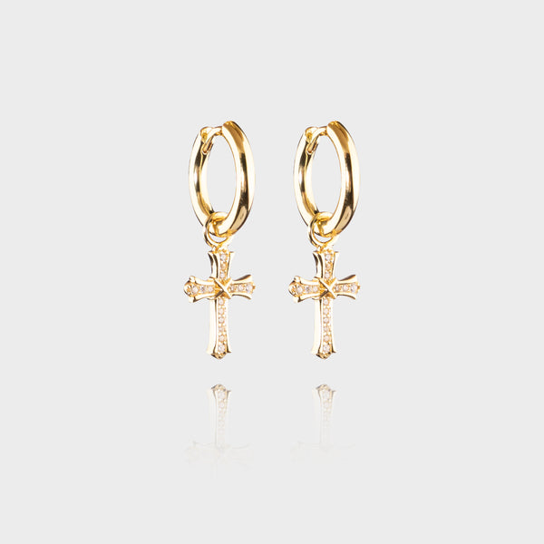 YCIENO ICED CROSS BOLD HOOP EARRINGS - GOLD