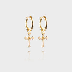 ICED CROSS BOLD HOOP EARRINGS - GOLD