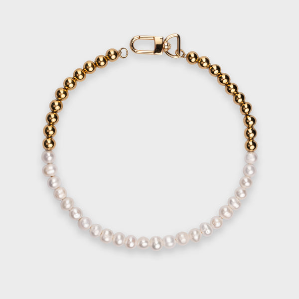 10MM BEAD & FRESHWATER PEARL NECKLACE - GOLD