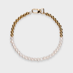 10MM BEAD & FRESHWATER PEARL NECKLACE - GOLD