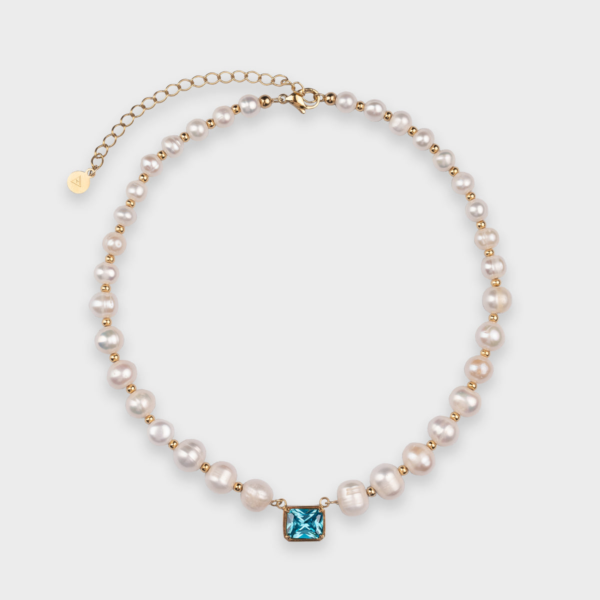 8MM FRESHWATER PEARL BLUE GEMSTONE NECKLACE - GOLD