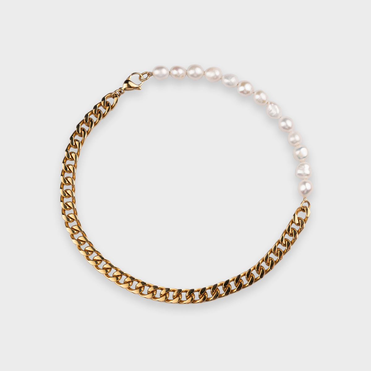 10MM CUBAN & FRESHWATER PEARL CHAIN - GOLD