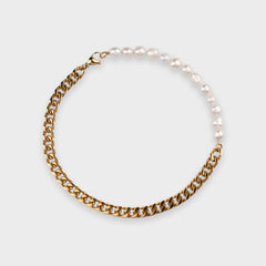 10MM CUBAN & FRESHWATER PEARL CHAIN - GOLD