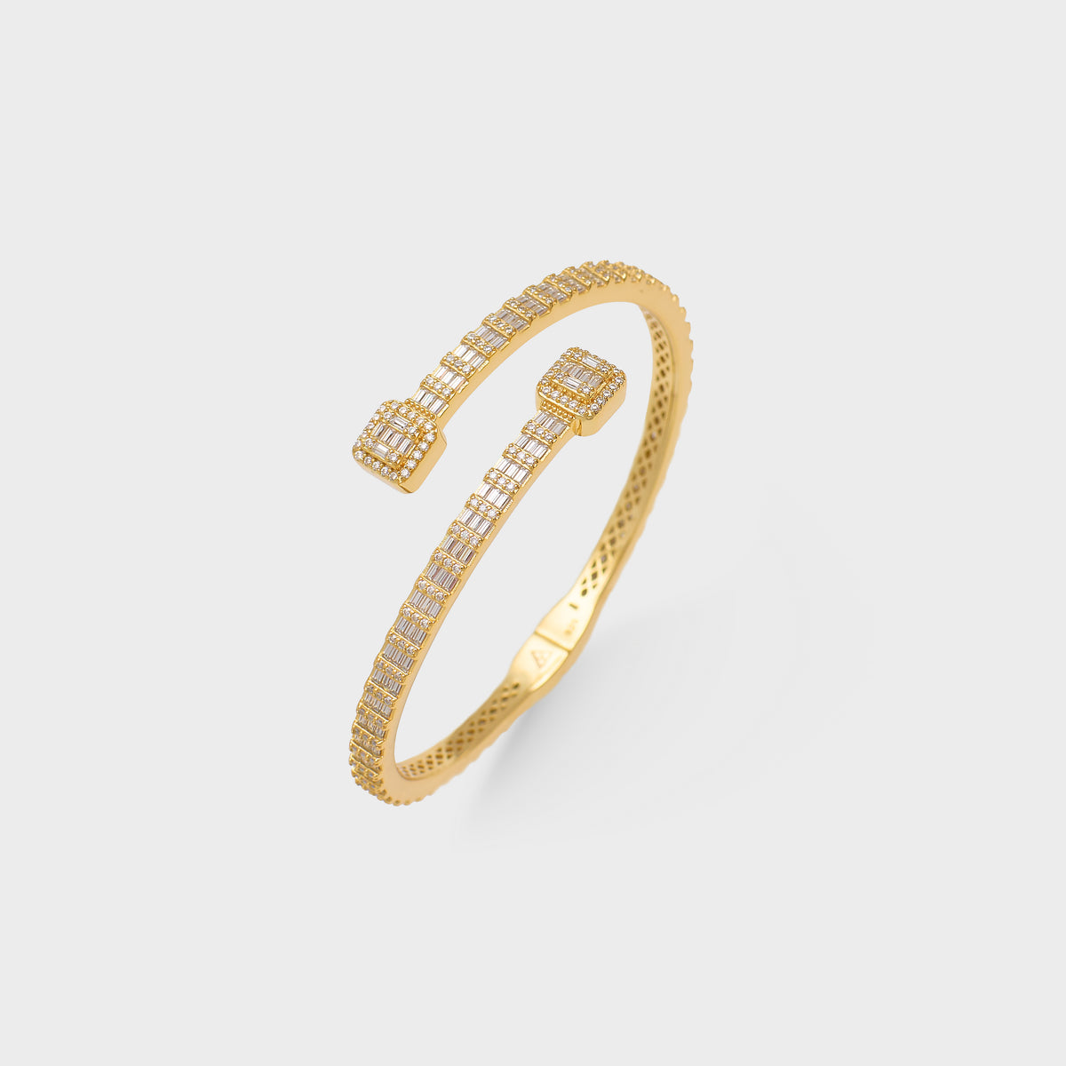 925 MOISSANITE GOLD PLATED SQUARE ICED BANGLE - 5MM