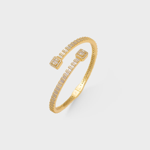 925 MOISSANITE GOLD PLATED SQUARE ICED BANGLE - 5MM