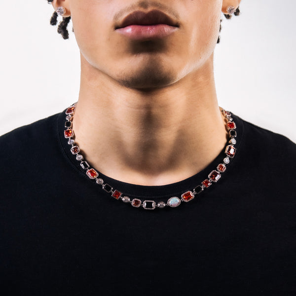 RED MULTI GEMSTONE NECKLACE - 8MM