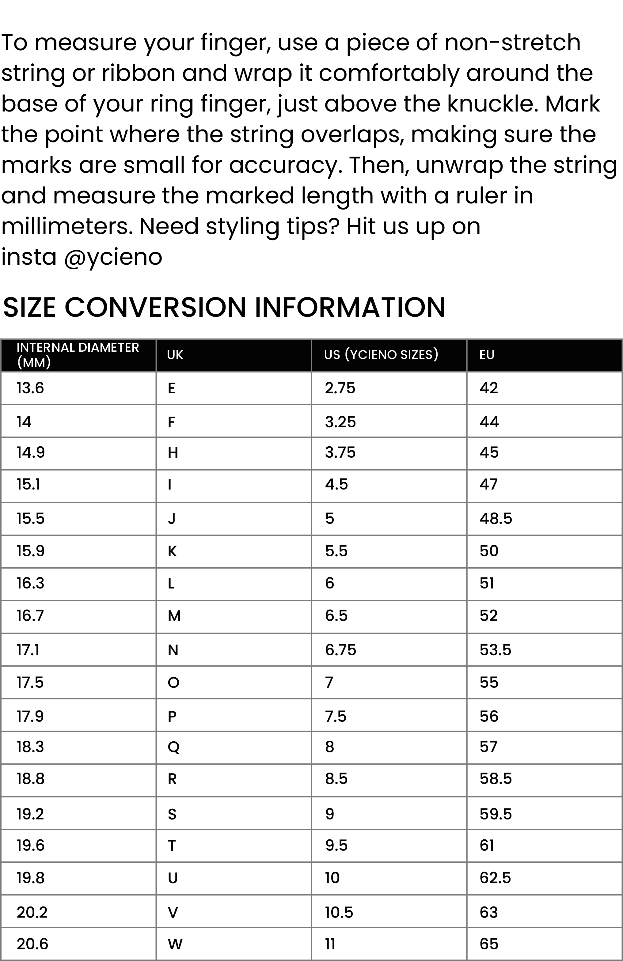 Ring Size Chart