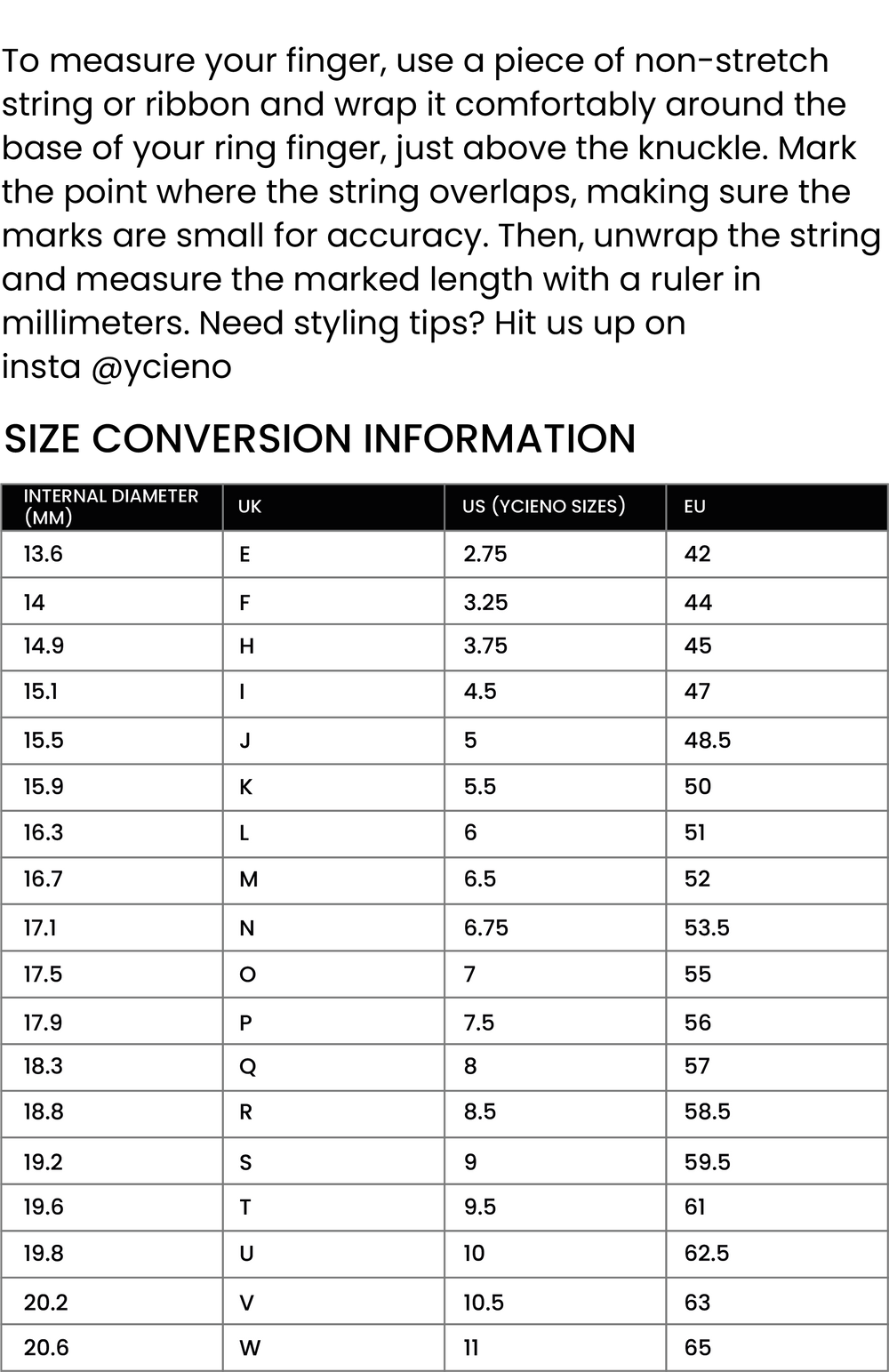 Ring Size Chart