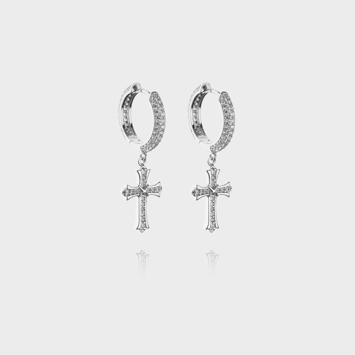 925 ICED CROSS HOOP EARRINGS