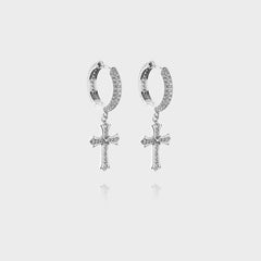 925 ICED CROSS HOOP EARRINGS